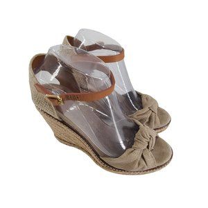 Tory Burch Macy Linen Wedge Espadrille Sandal Tan Size 8